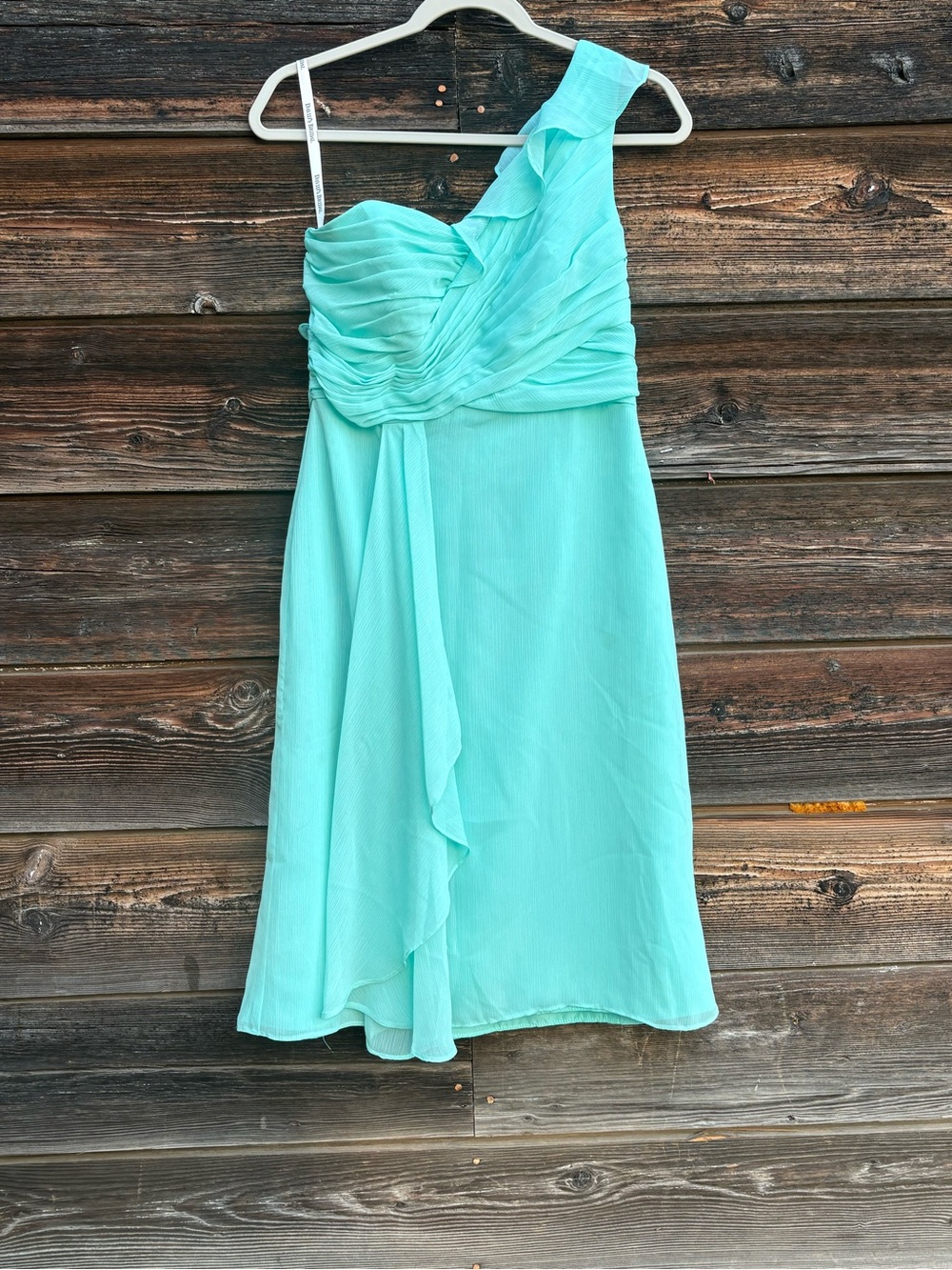 David's Bridal Aqua One-Shoulder Chiffon Dress